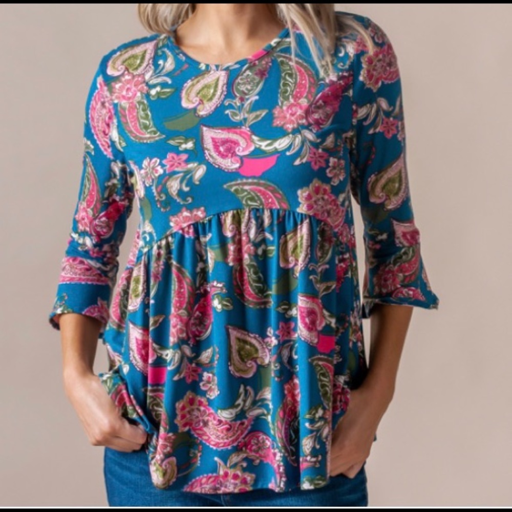 Agnes & Dora Festival Top- Teal Floral Boho
